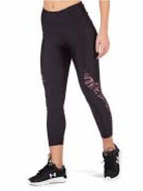 Under Armour Heat Gear Black Leggings with Mauve Graphic Side Panels